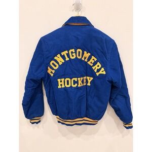 Vintage Youth Varsity‎ Jacket Corduroy Blue Hockey Jacket Size L 14–16 Retro